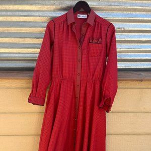 Unique Vintage Lanvin Red Shirt Dress w/Pocket Square